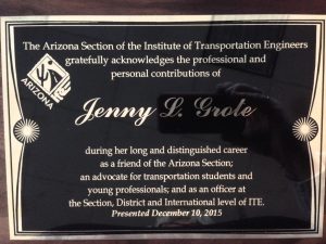 Arizona Section presents a plaque for a Jenny L. Grote Scholarship Award